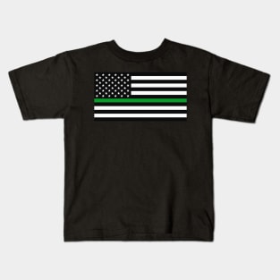 American Flag Thin Green Line Kids T-Shirt